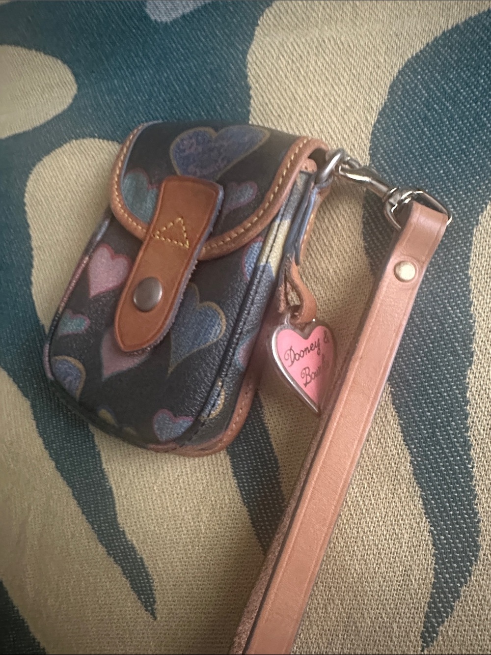 Dooney & Bourke Multicolor Heart Print Wristlet Clutch with Tan Trim